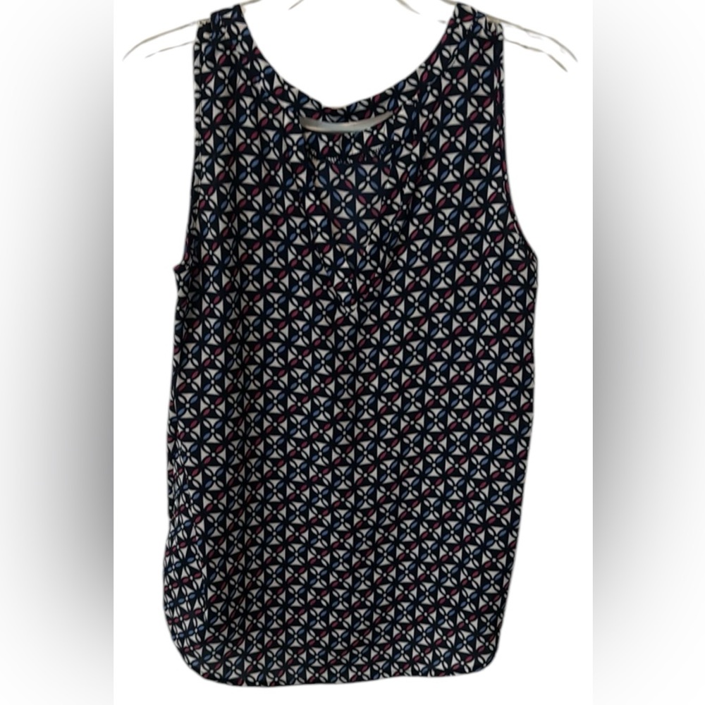 Geometric Patterned Sleeveless Top - Blue and White and pink.